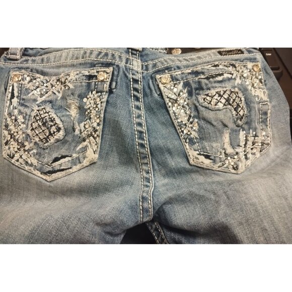 Miss Me Jeans JP8160B Womens Sz 27x34 Bootcut Embellished Snake Print Pocket Den - Picture 5 of 5